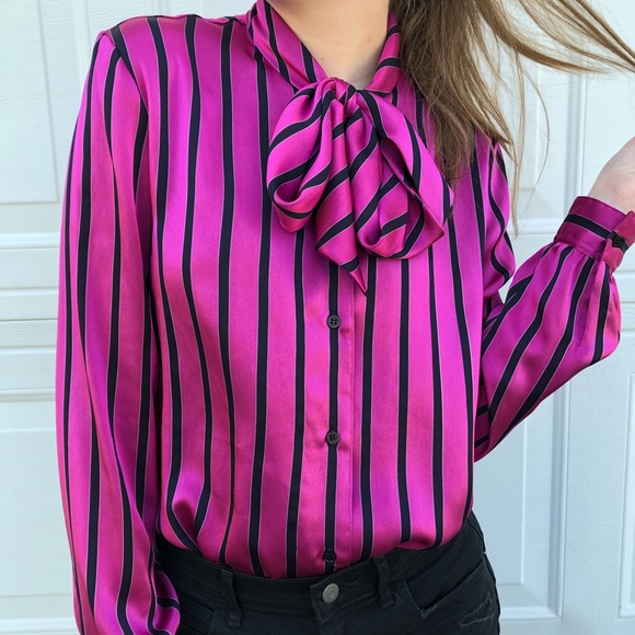 Vintage Tops - Vintage striped silky button-down blouse